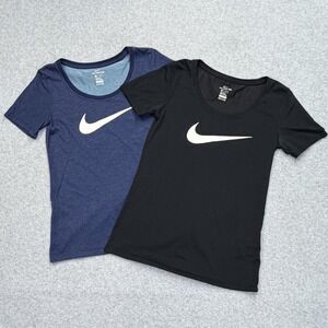 Nike Tee T-Shirt Womens XS Blue Black Dri-FIT Scoop Neck Athletic LOT OF 2